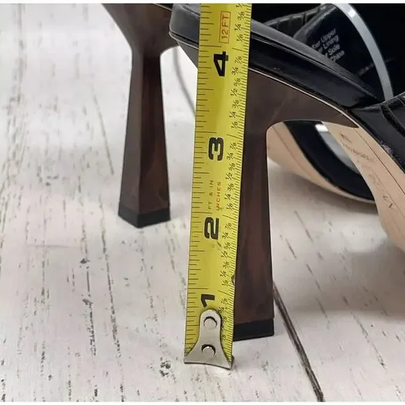 Deltan Kelsea Sandals Womens 8.5 Black Leather Square Toe Heeled Dress - Picture 8 of 16